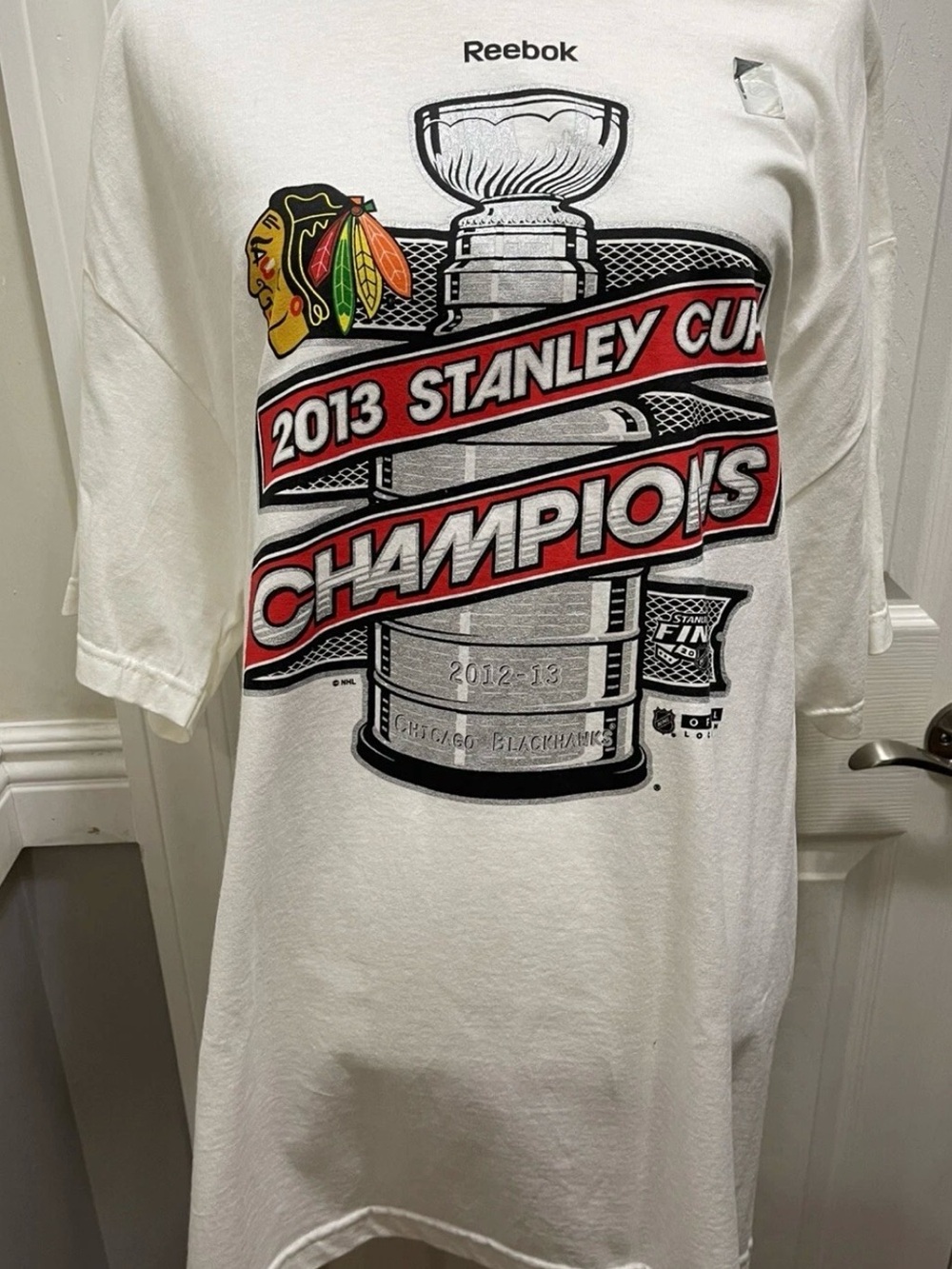 2013 Chicago Blackhawks Stanley Cup Champions T Shirt Adult XL White Mens